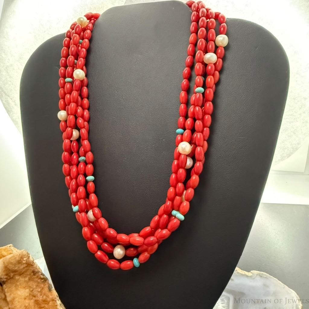 Carolyn Pollack Brass 5 Strands Red Jasper Beads 17"-20" Necklace For Women