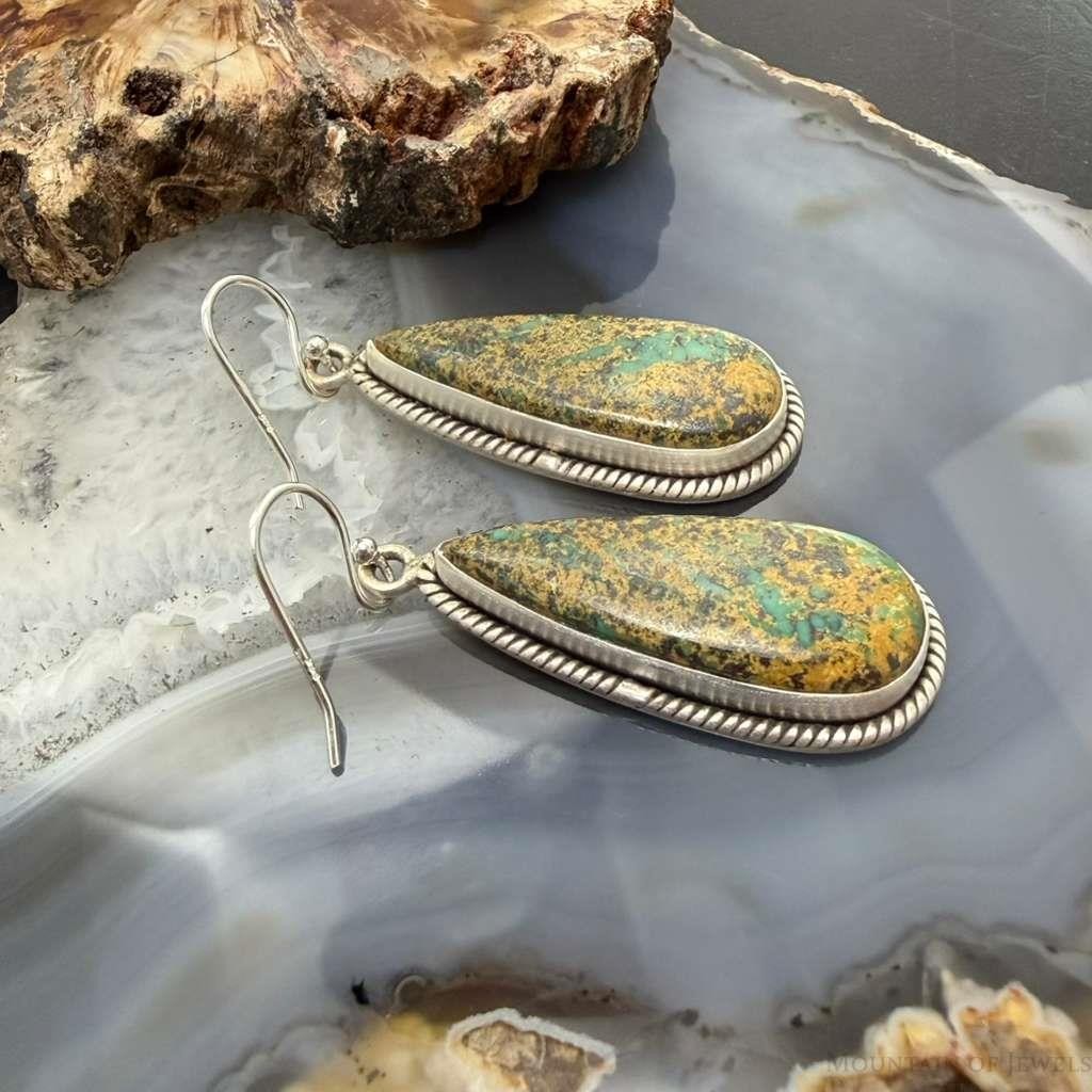 Sterling Silver Southwestern Style Teardrop Turquoise Dangle Earrings For Women