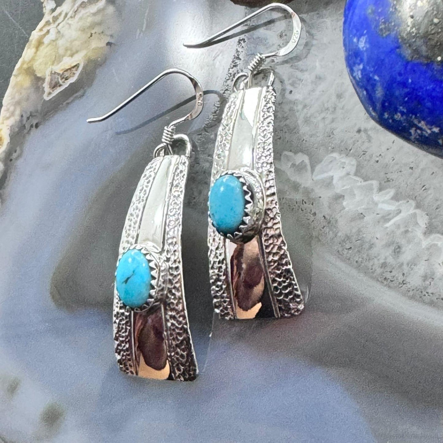 Michael Nez Sterling Silver Blue Turquoise Mountain Ridge Dangle Earrings For Women