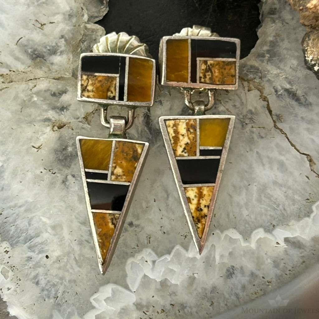 David Rosales Sterling Silver Native Earth Multi Stone Inlaid Earrings For Women