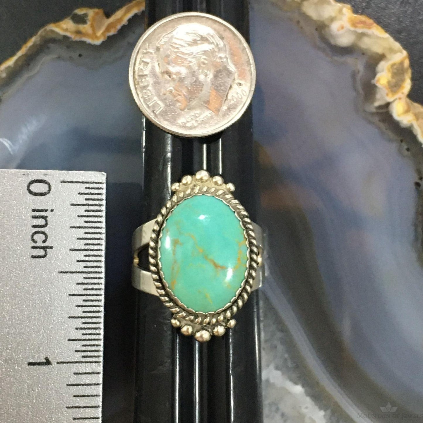 Carolyn Pollack Southwestern Style Sterling Silver Oval Green Turquoise Decorated Ring For Women