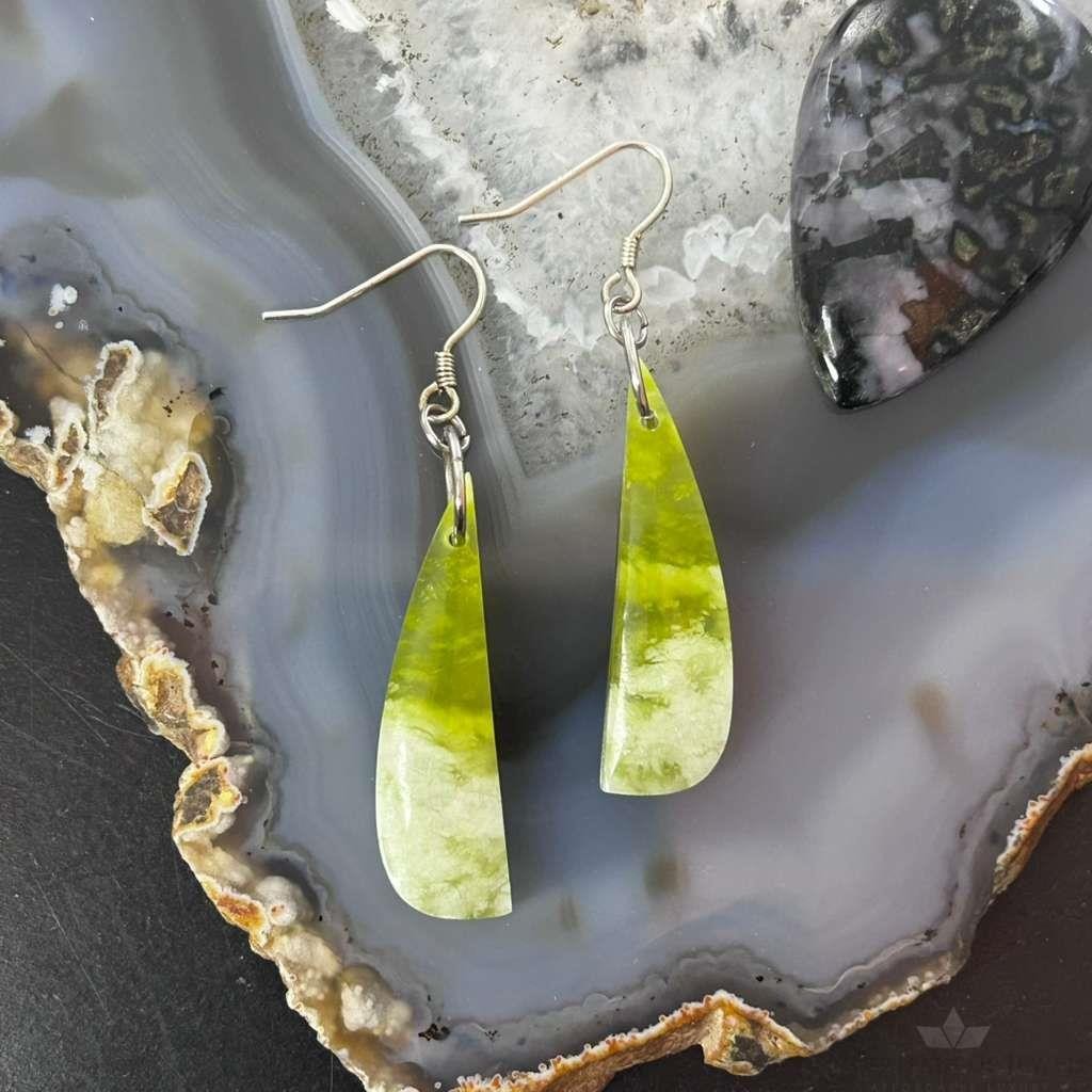 Sterling Silver Half Moon Vesuvianite Slab Dangle Earrings For Women #329