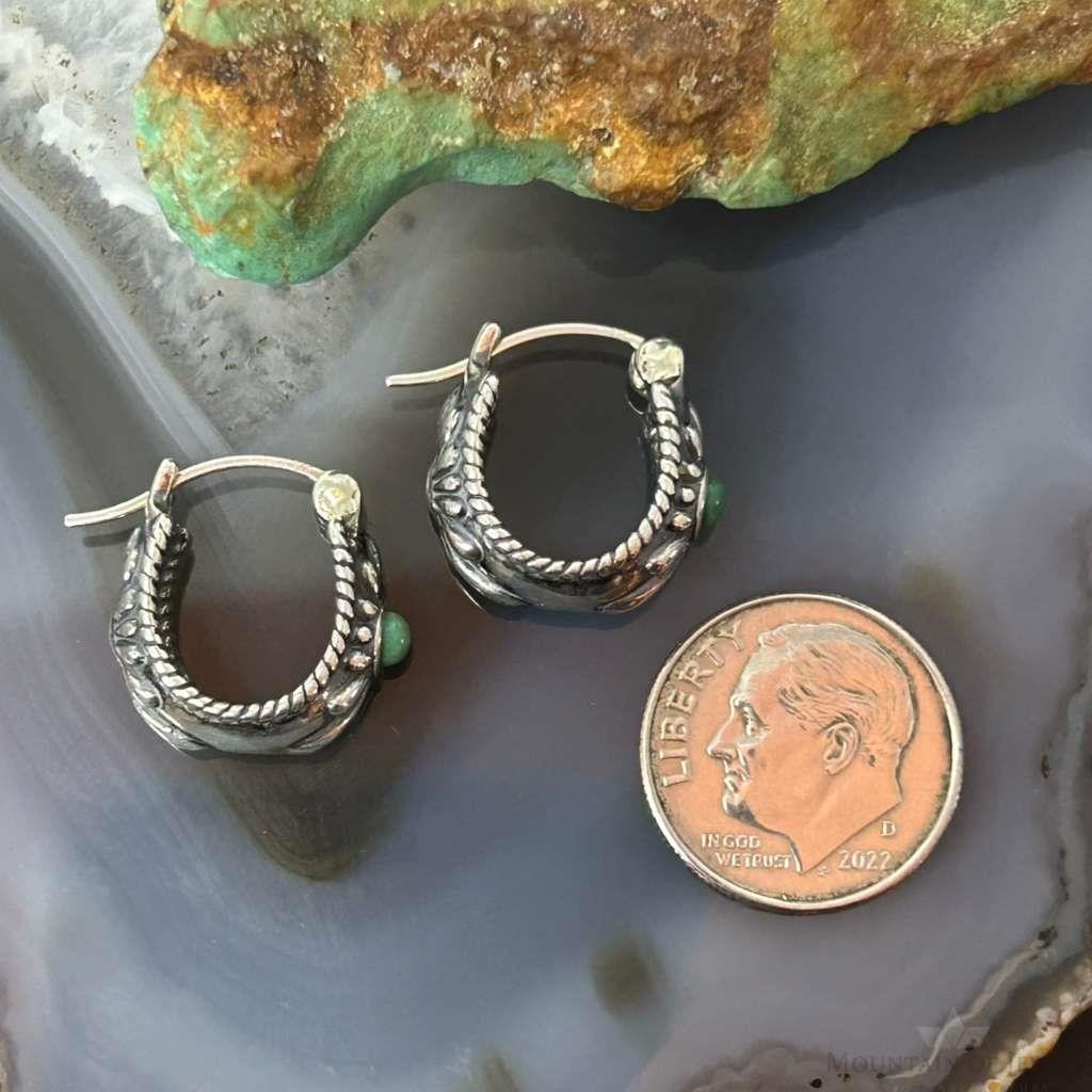 Carolyn Pollack Sterling Silver Round Green Turquoise Hoop Earrings For Women