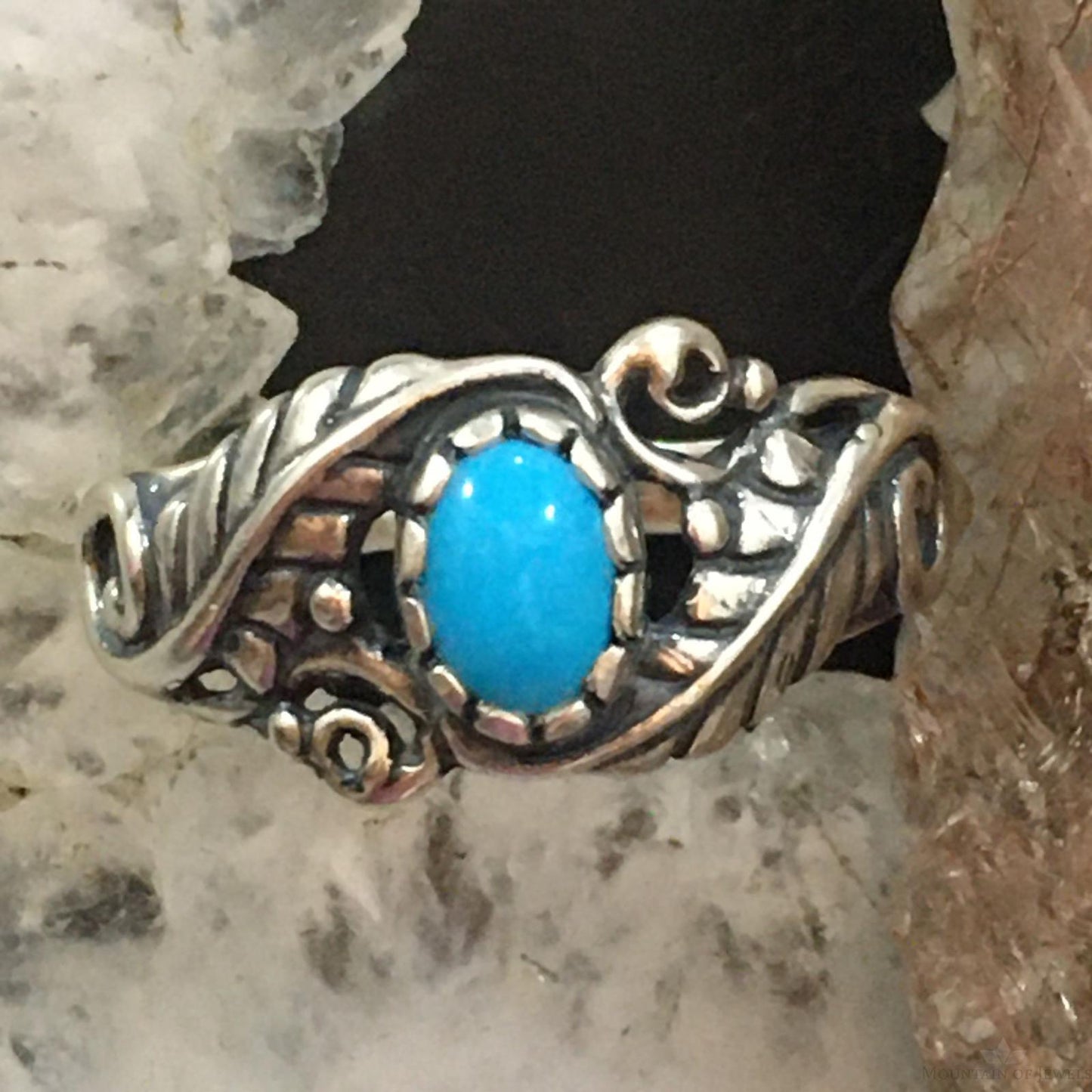 Carolyn Pollack Sterling Silver Oval Sleeping Beauty Turquoise Floral Ring For Women