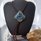 Sterling Silver Southwestern Style Large Triangle Malachite Azurite Bolo Tie For Men