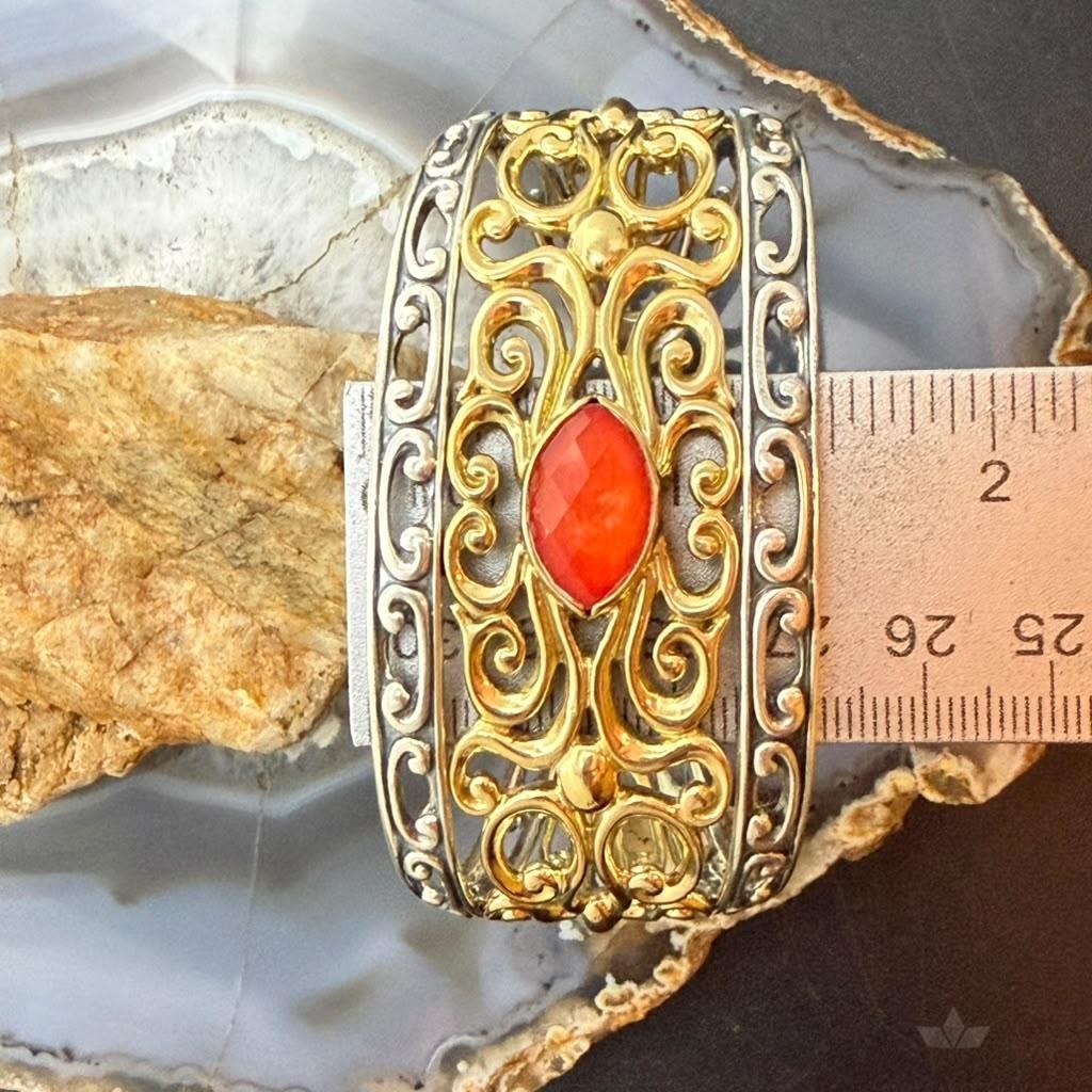 Carolyn Pollack Sterling Silver & Brass Marquise Coral Doublet Swirl Bracelet For Women