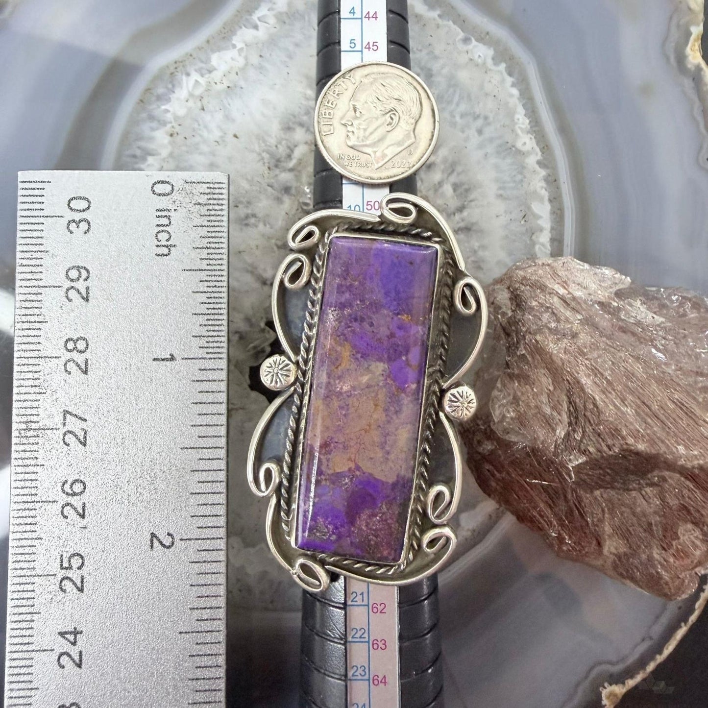 Gilbert Nez Native American Sterling Silver Large Purple Daliah Ring Size 7.75 For Women