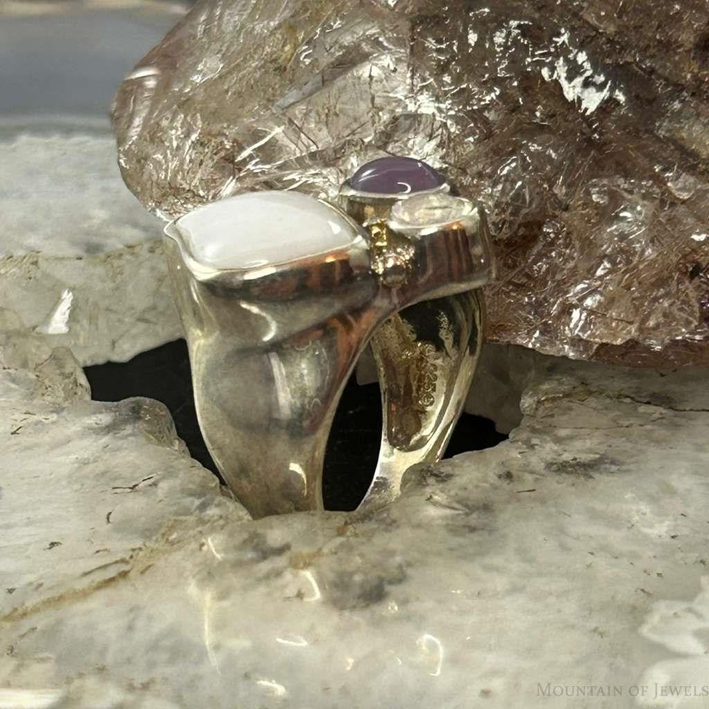 Carolyn Pollack Sterling Silver Multi Stone Decorated Ring Size 6.5 For Women