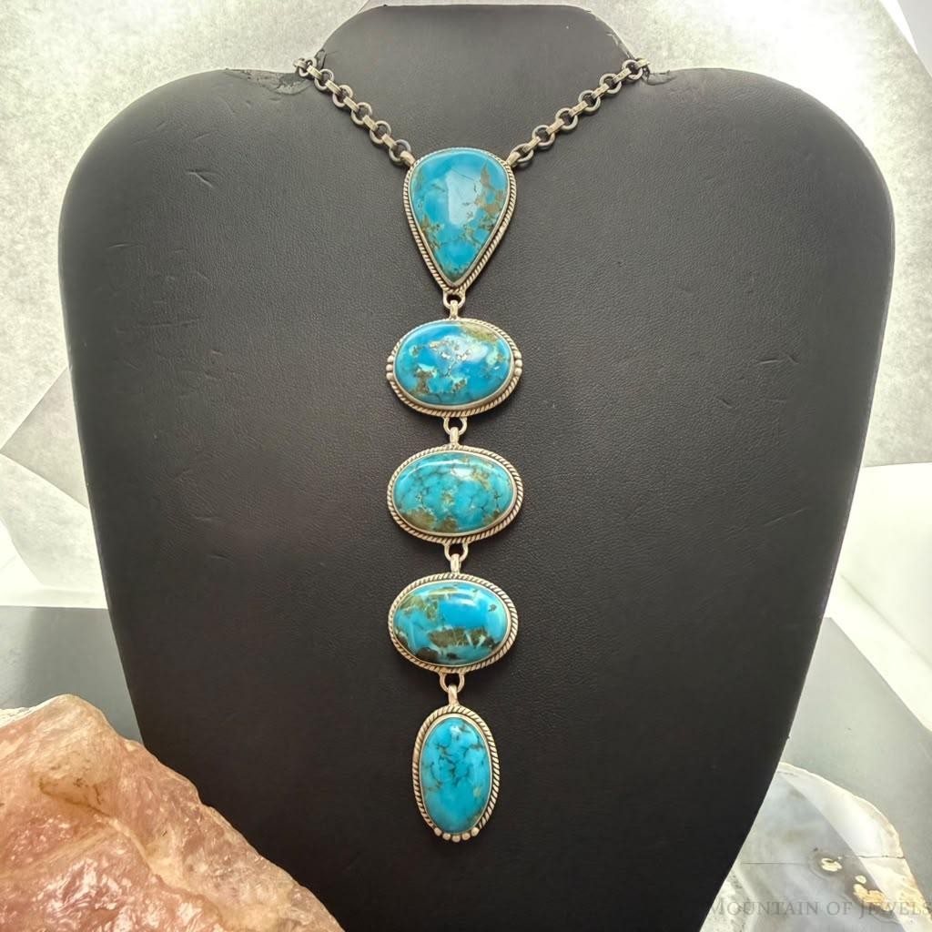 Sterling Silver Southwestern Style Kingman Turquoise Lariat 25" Necklace For Women