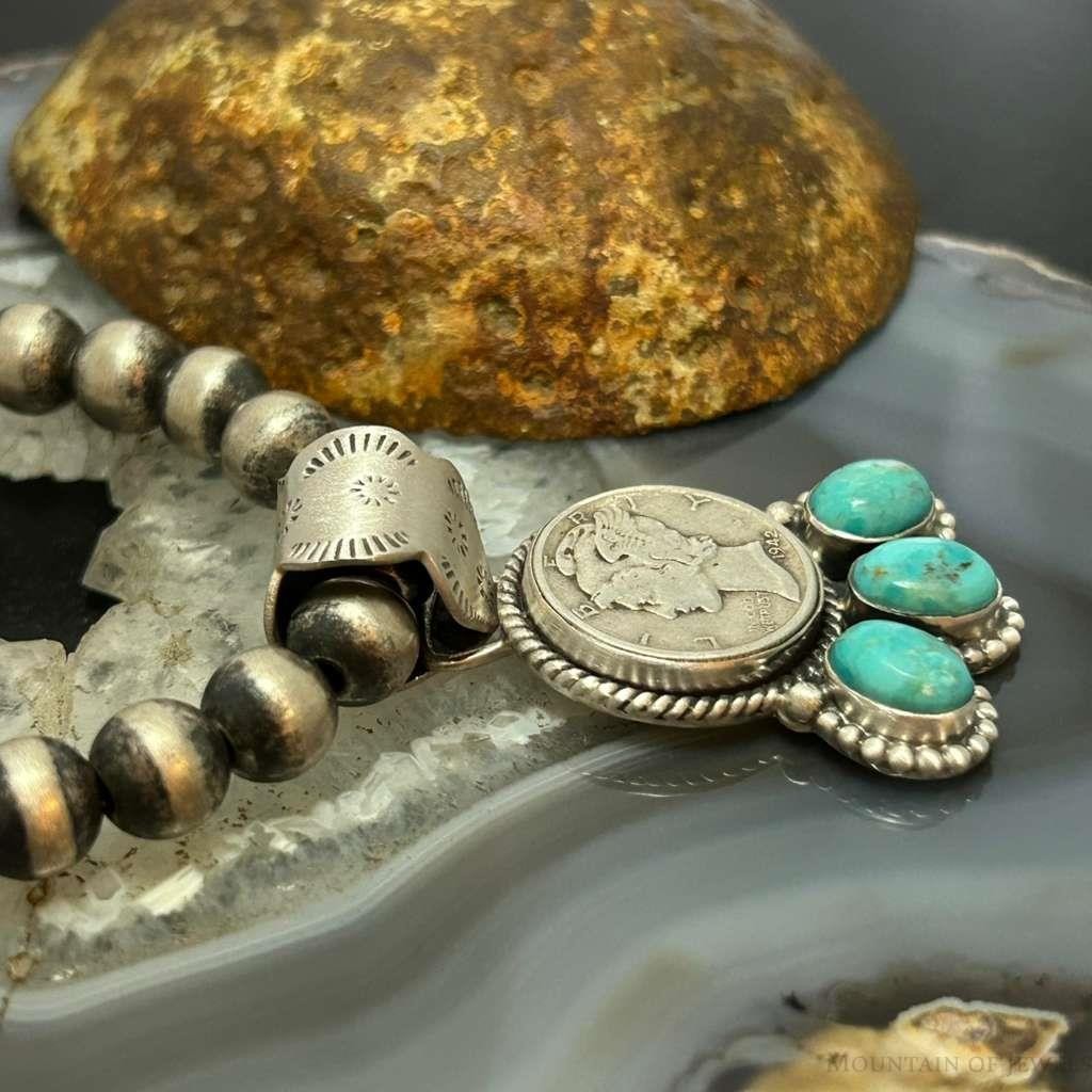 Genuine 1942 90% Silver Mercury Dime Coin Mohave Turquoise Unisex Pendant
