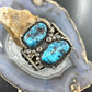 Vintage Native American Silver 2 Large Blue Diamond Turquoise Bracelet For Women