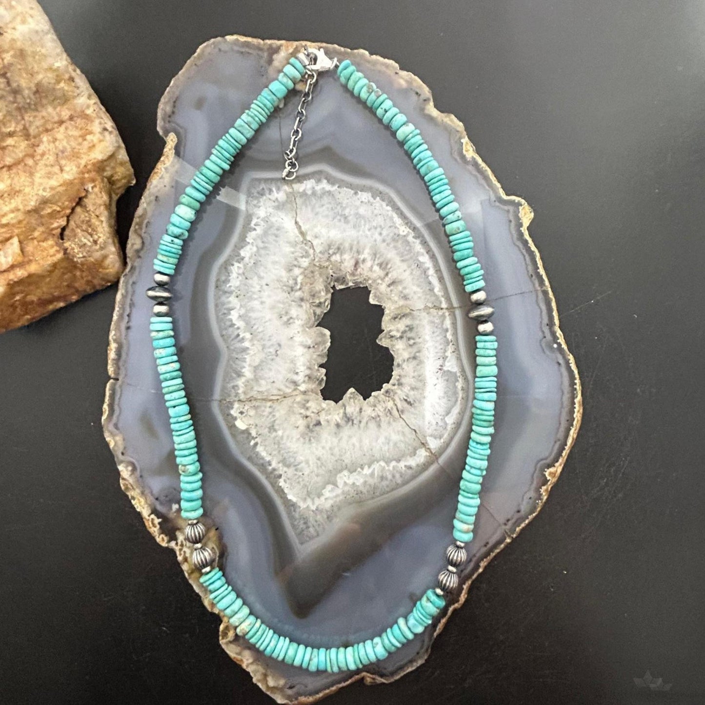 Sterling Silver Southwestern Style Turquoise Beads & Sterling Beads 18"-20" Necklace For Women