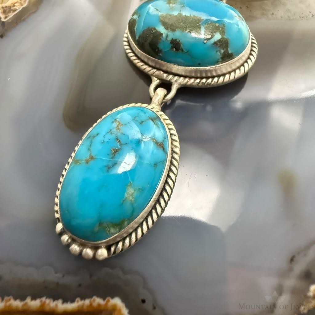 Sterling Silver Southwestern Style Kingman Turquoise Lariat 25" Necklace For Women