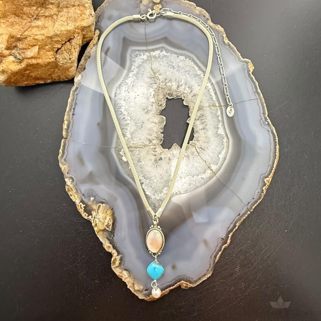 Carolyn Pollack Sterling Silver Moonstone,Turquoise,Pearl 14"-18" Necklace For Women