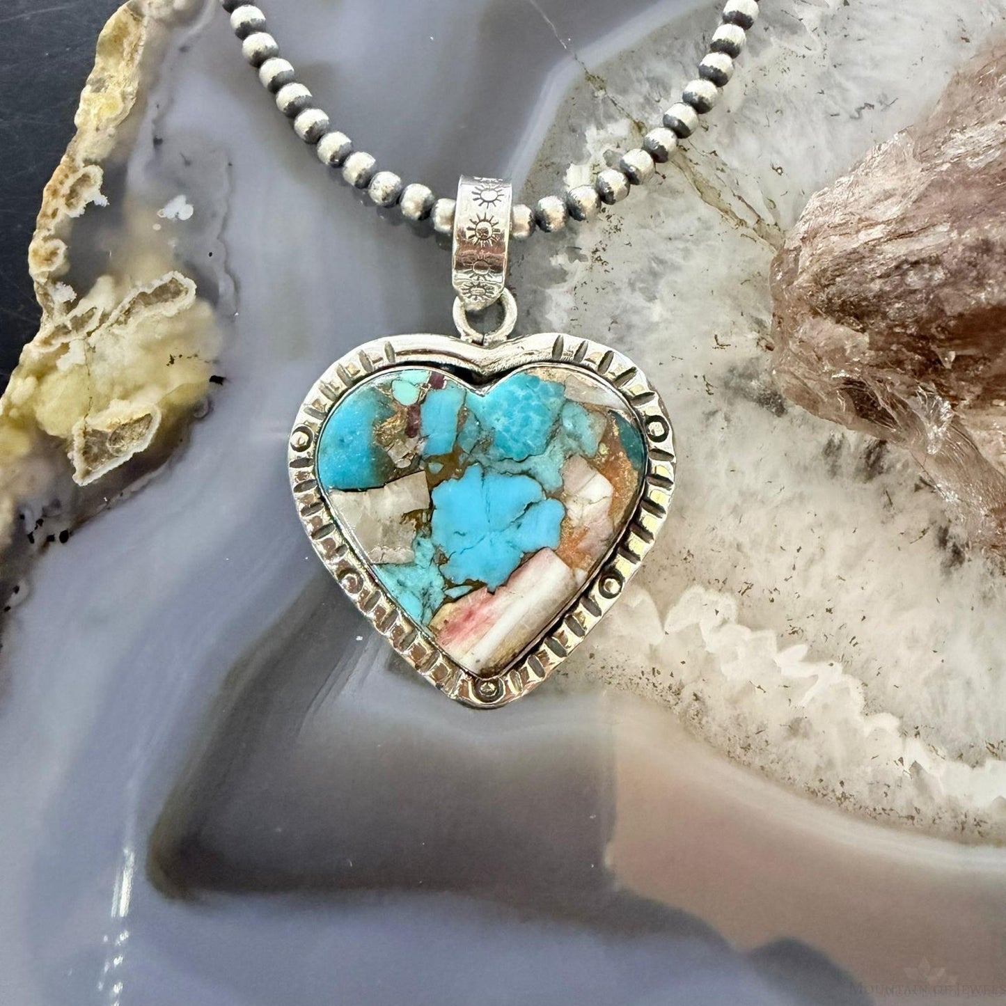 Sterling Silver Southwestern Style Mohave Turquoise Dahlia Heart Pendant For Women