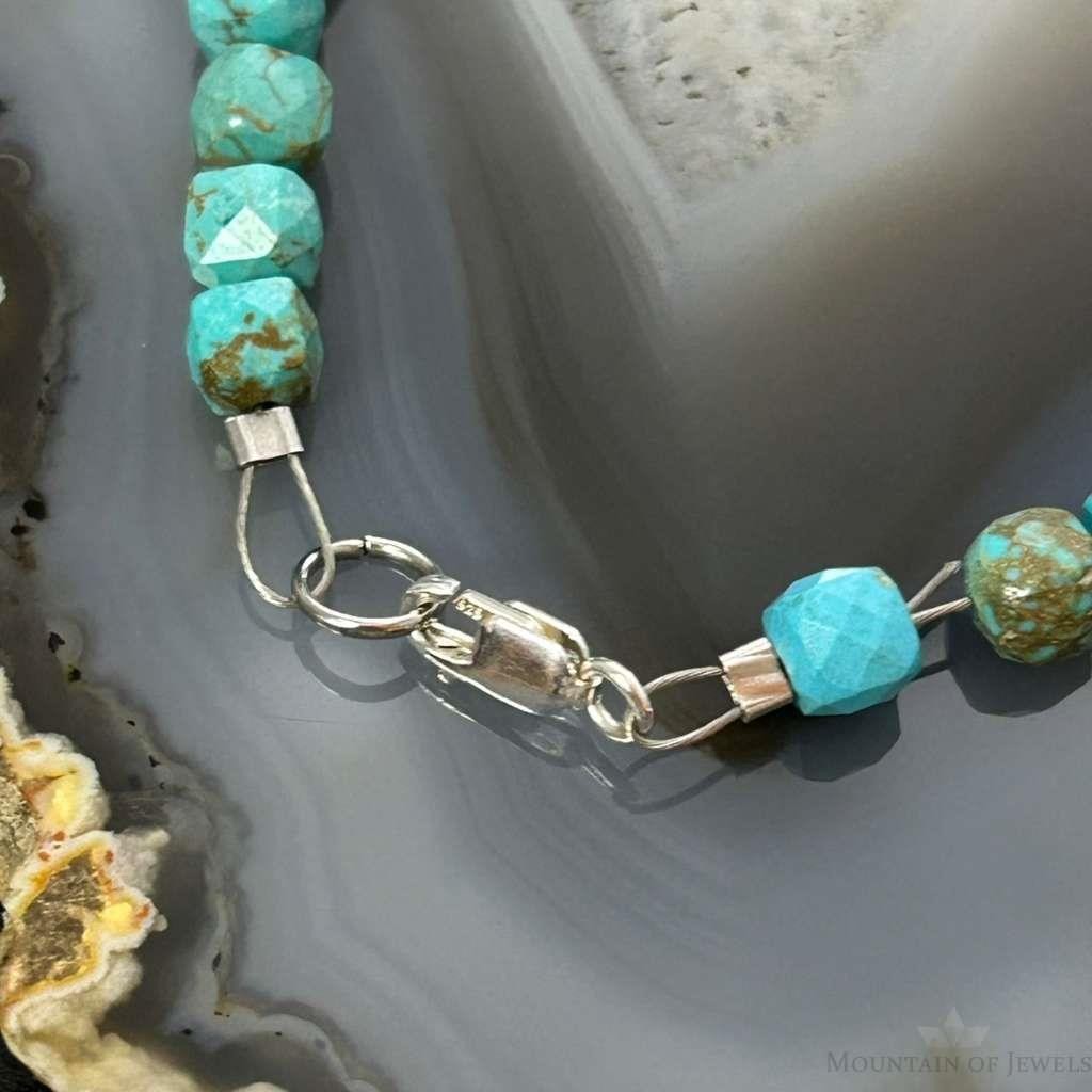 Sterling Silver Faceted Turquoise Beads 7.5" Bracelet For Women