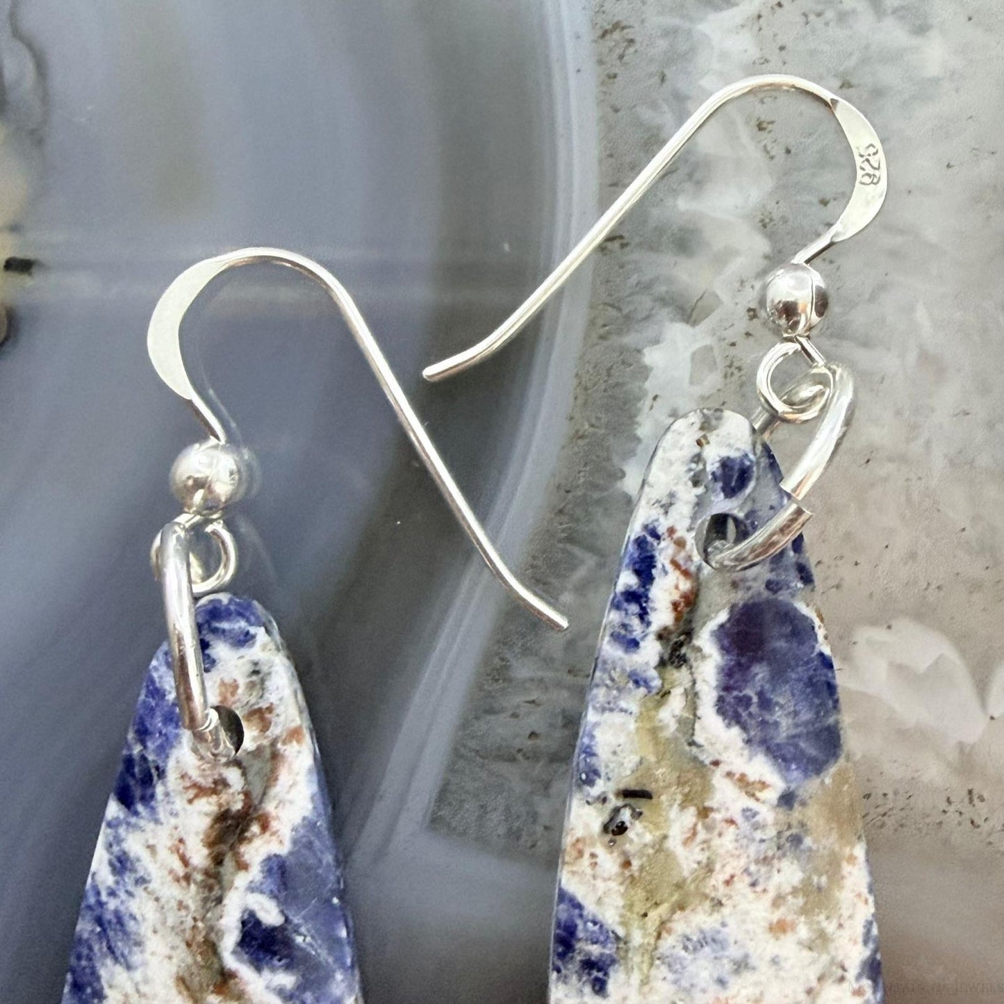 Sterling Silver Teardrop Sodalite Slab Dangle Earrings For Women #504