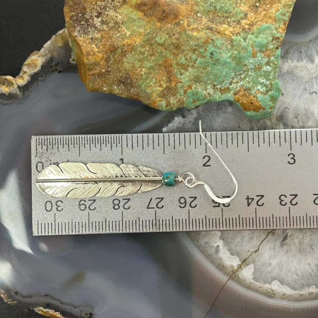 Anthony Gatewood Sterling Silver & Turquoise Bead Feather Dangle Earrings For Women
