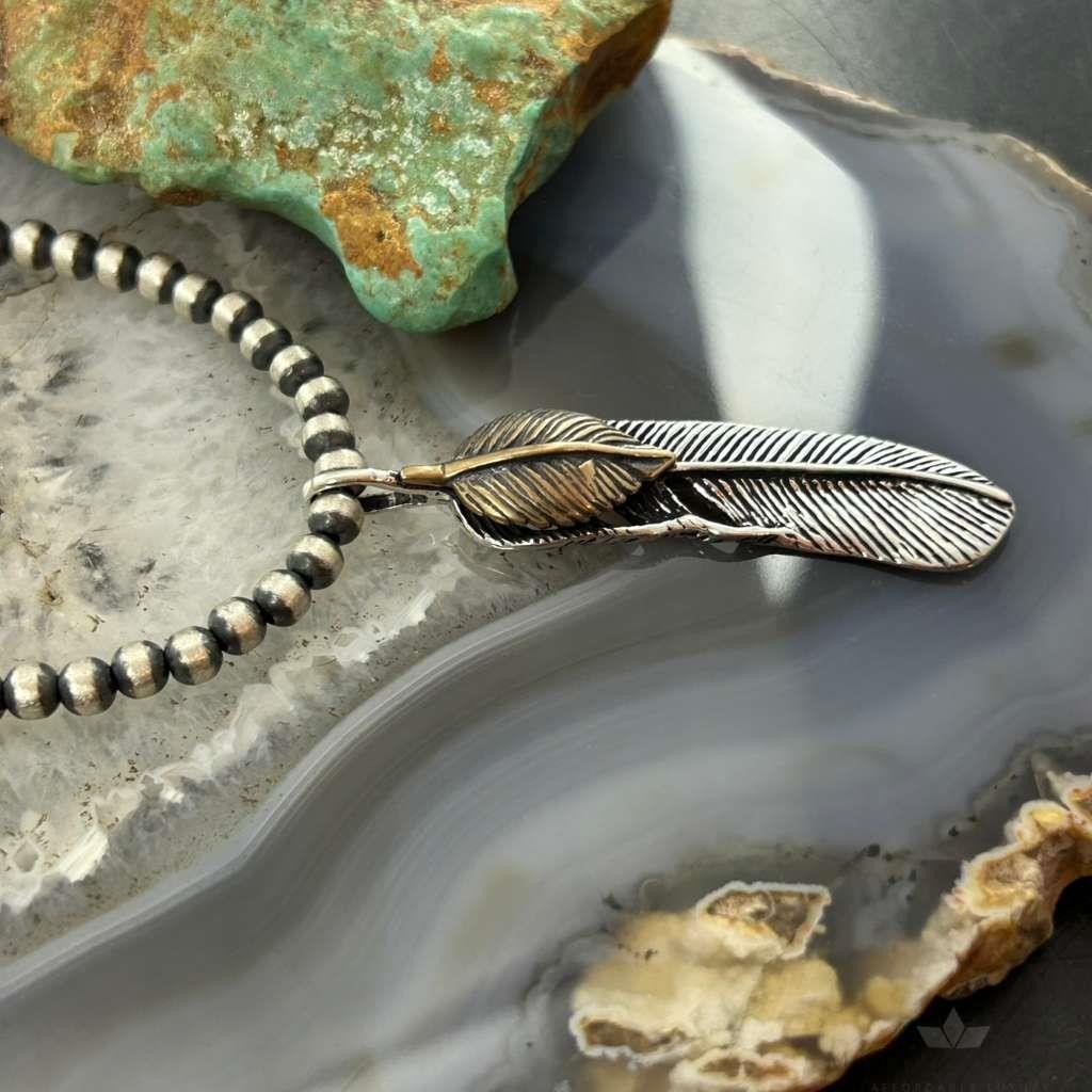 Sterling Silver Southwestern Style Feather & Leaf Unisex Pendant