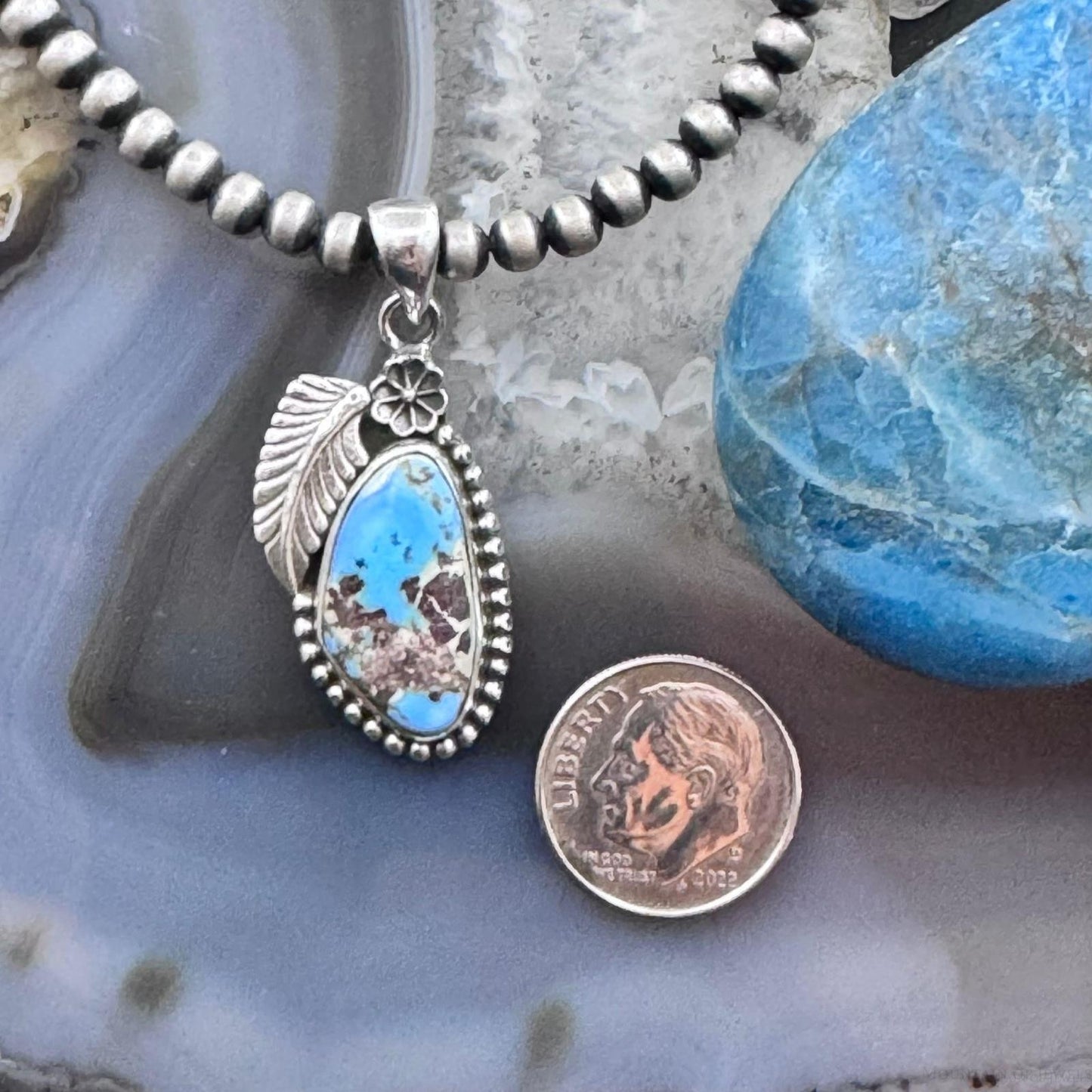 Sterling Silver Southwestern Style Golden Hill Turquoise Leaves Decorated Pendant For Women #3