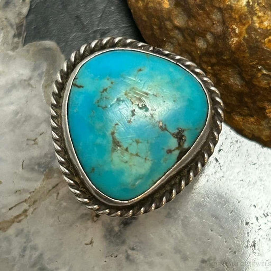 Vintage Silver Native American Turquoise Split Shank Ring Size 7.5 For Women