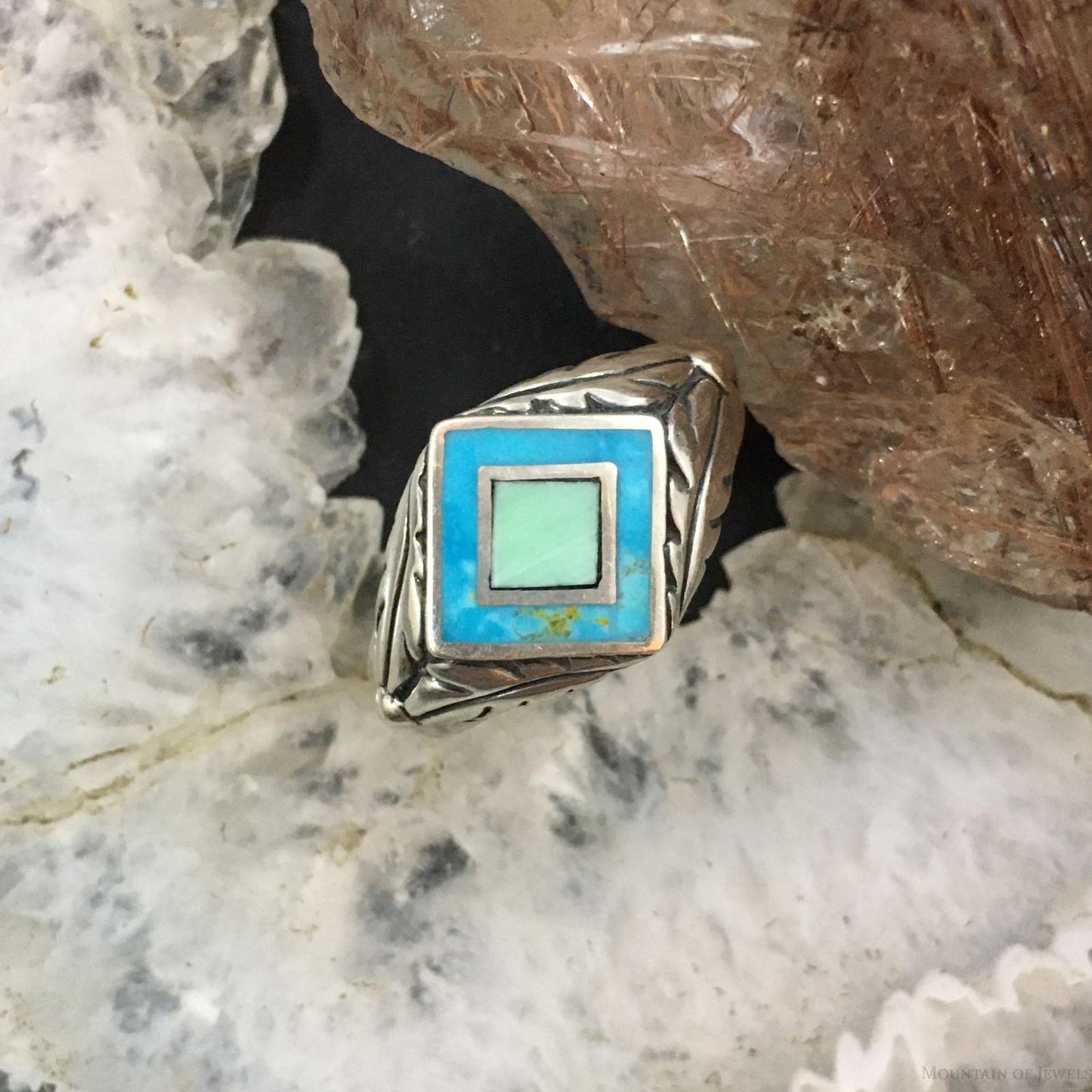 Carolyn Pollack Southwestern Style Sterling Silver Turquoise and Variscite Inlay Decorated Ring For Women
