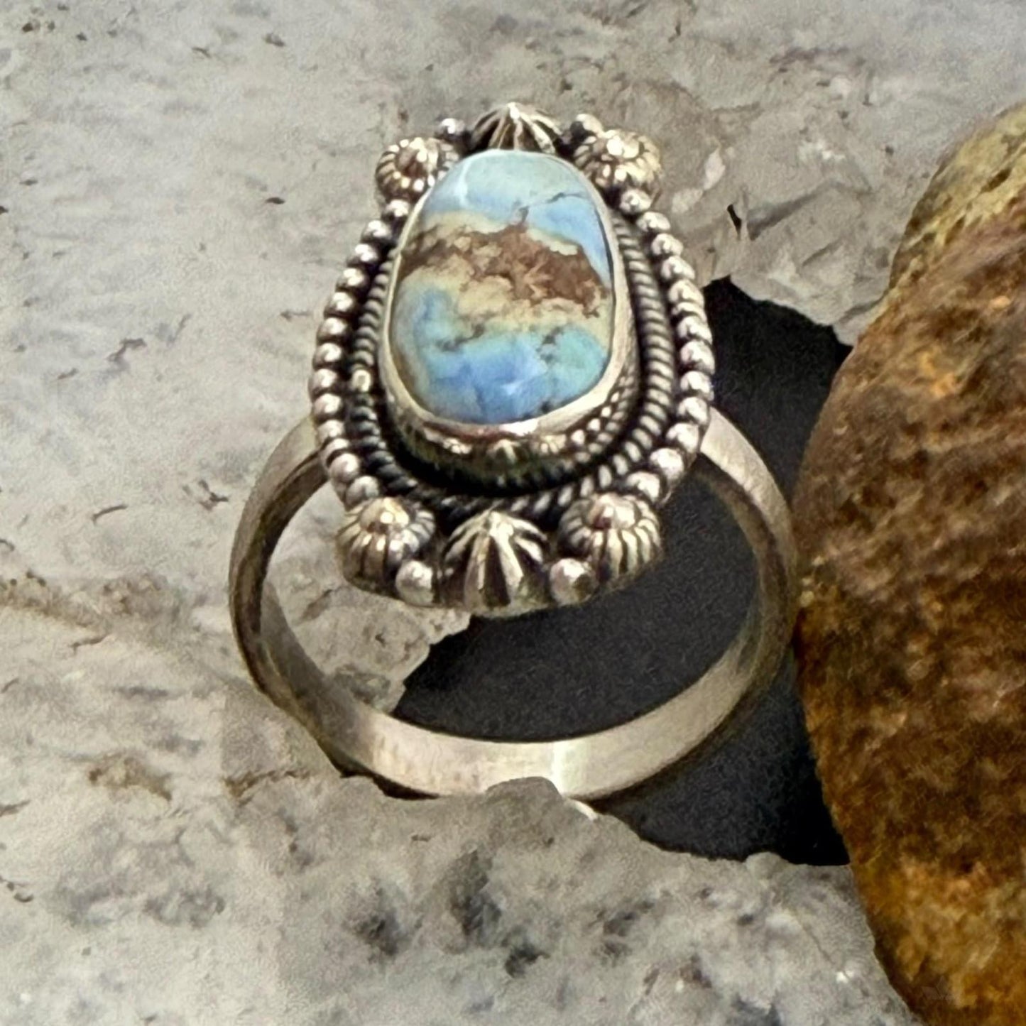 Sterling Silver Southwestern Style Oval Golden Hill Turquoise Adjustable Ring For Women