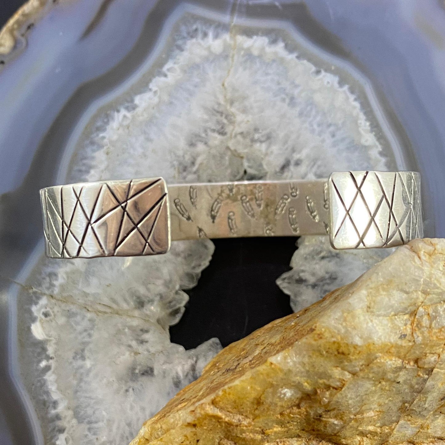 Native American Sterling Silver Geometric Patterns Engraved Unisex Bracelet