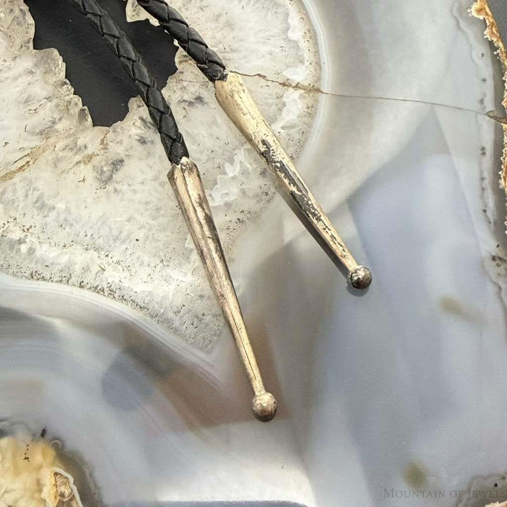Native American Silver Round Engraved Lizard Decorated Bolo Tie For Men