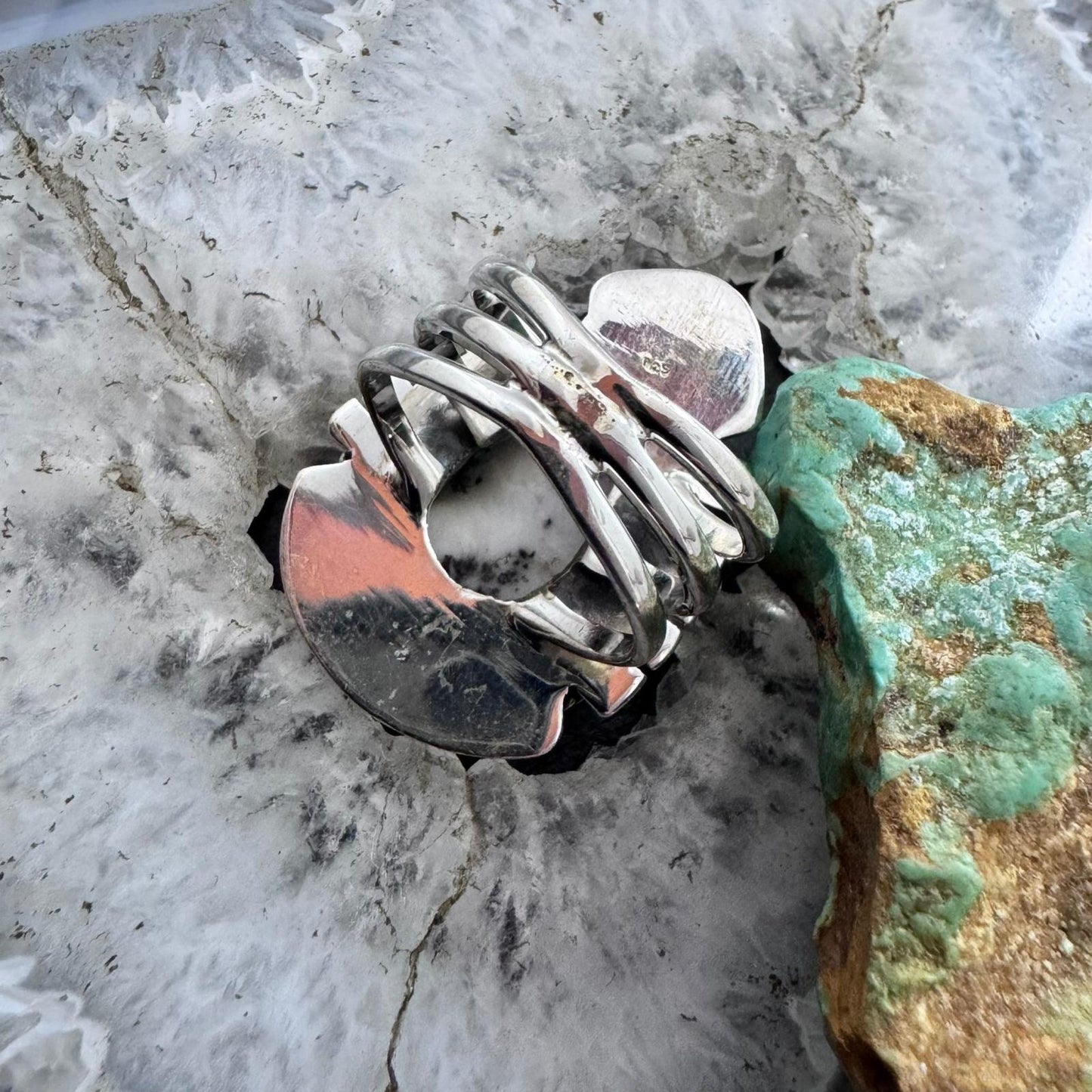 Sterling Silver Southwestern Style Large Teardrop Dendrite Agate Ring Size 8.25 For Women