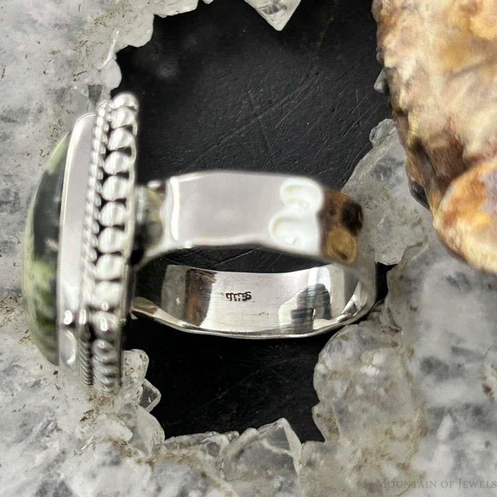 Sterling Silver Southwestern Style Rectangle Chrome Chalcedony Bar Ring Size 6.5 For Women