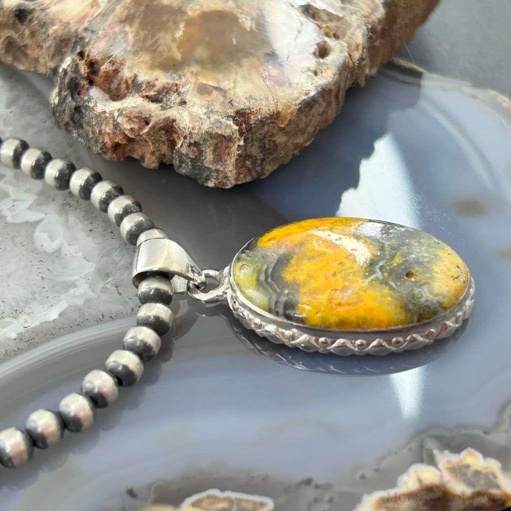 Sterling Silver Southwestern Style Oval Yellow Jasper Pendant For Women #4