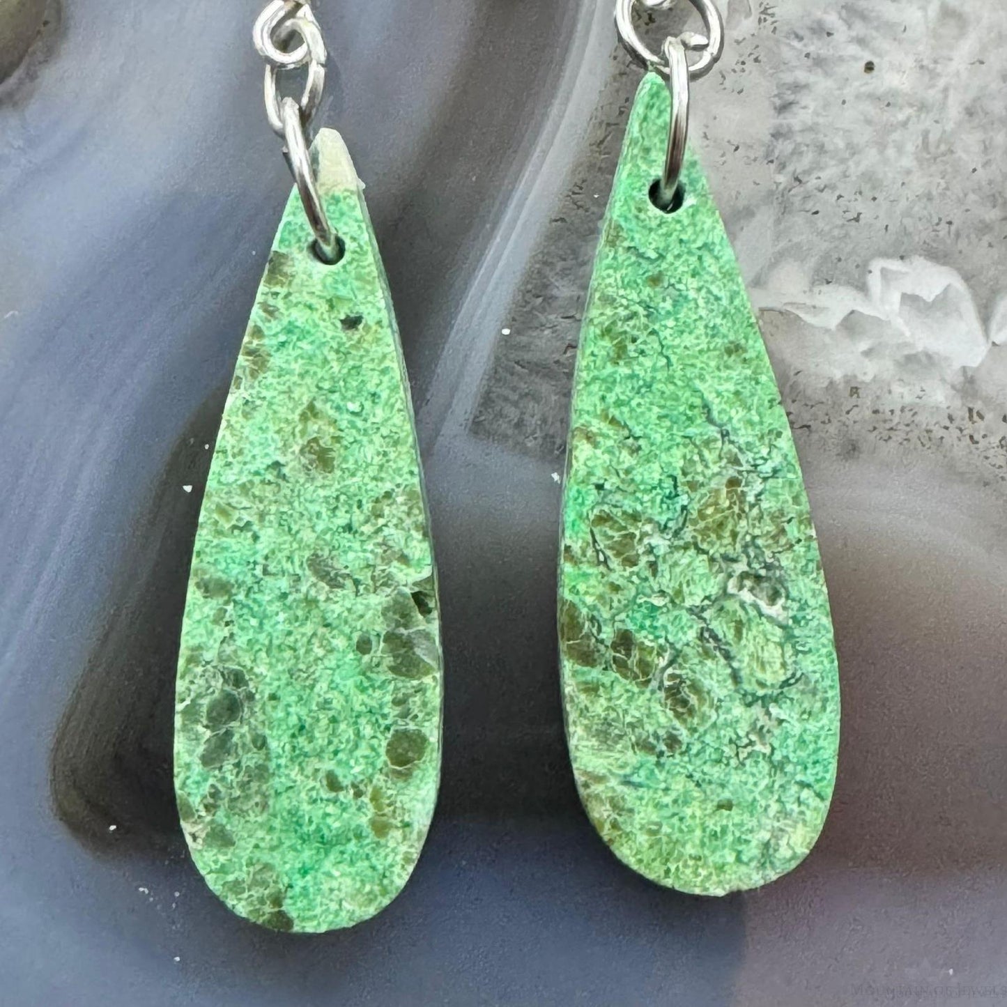 Sterling Silver Elongated Teardrop River Jasper Slab Dangle Earrings For Women #231