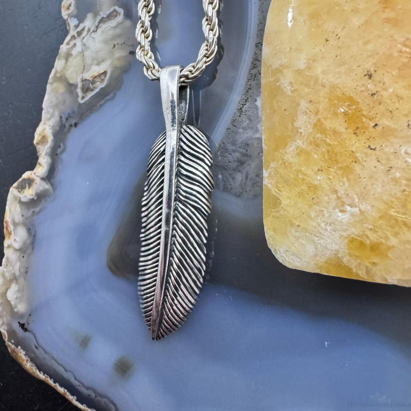 Sterling Silver Southwestern Style Unisex Feather Pendant