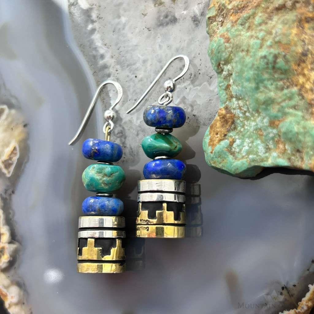 Tommy & Rosita Singer Sterling Lapis,Turquoise Beads Dangle Earrings For Women