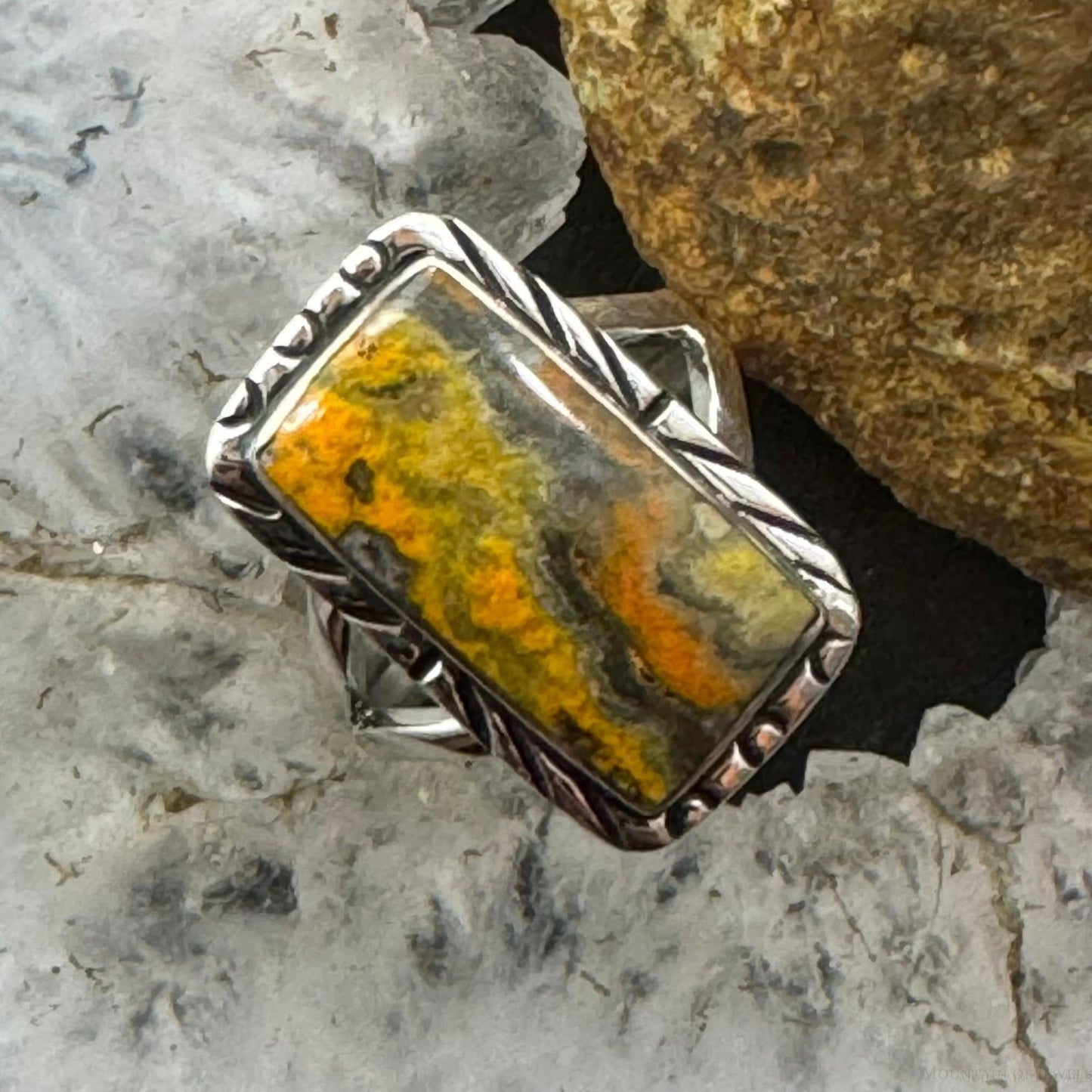 Native American Sterling Silver Bumblebee Jasper Bar Ring Size 5.25 For Women #1