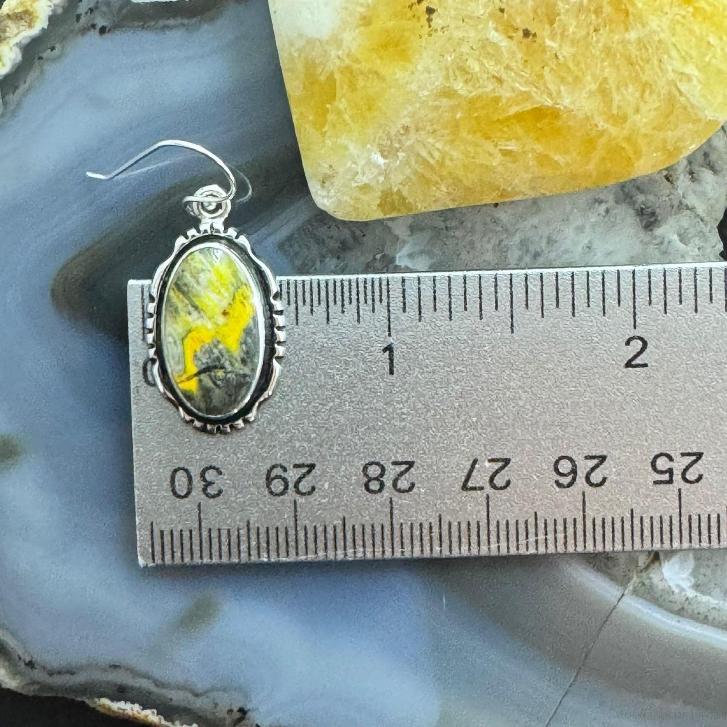 Native American Sterling Silver Oval Bumblebee Jasper Dangle Earrings For Women