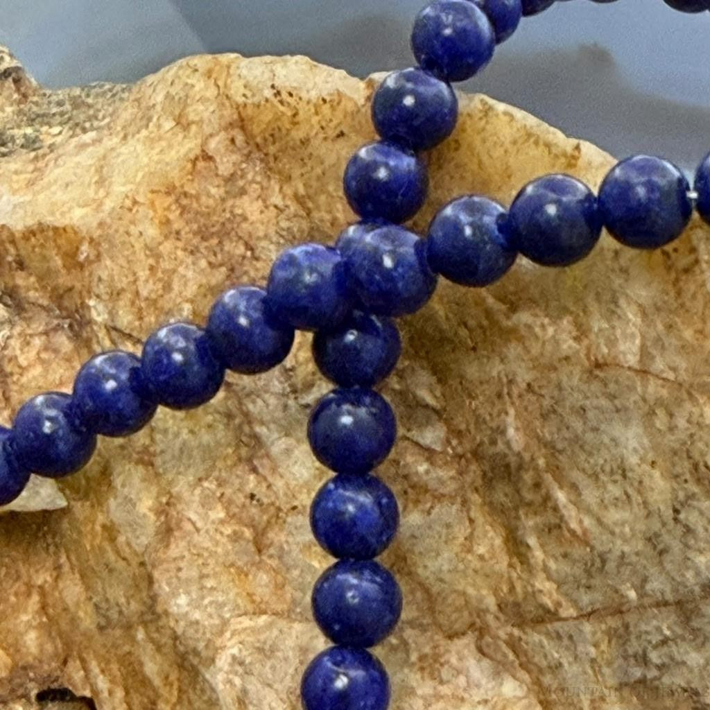 Sterling Silver Southwestern Style 4mm Lapis Beads 16" Necklace For Women