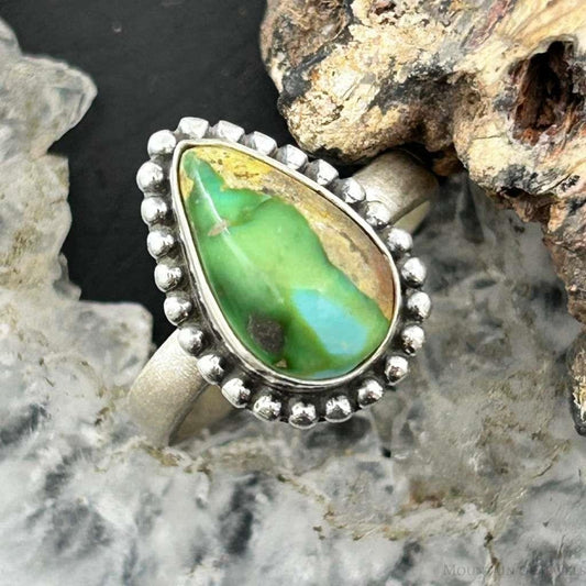 Sterling Silver Southwestern Style Teardrop Sonora Gold Turquoise Adjustable Ring For Women #1