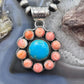 Native American Sterling Silver Turquoise & Orange Spiny Oyster Cluster Pendant For Women