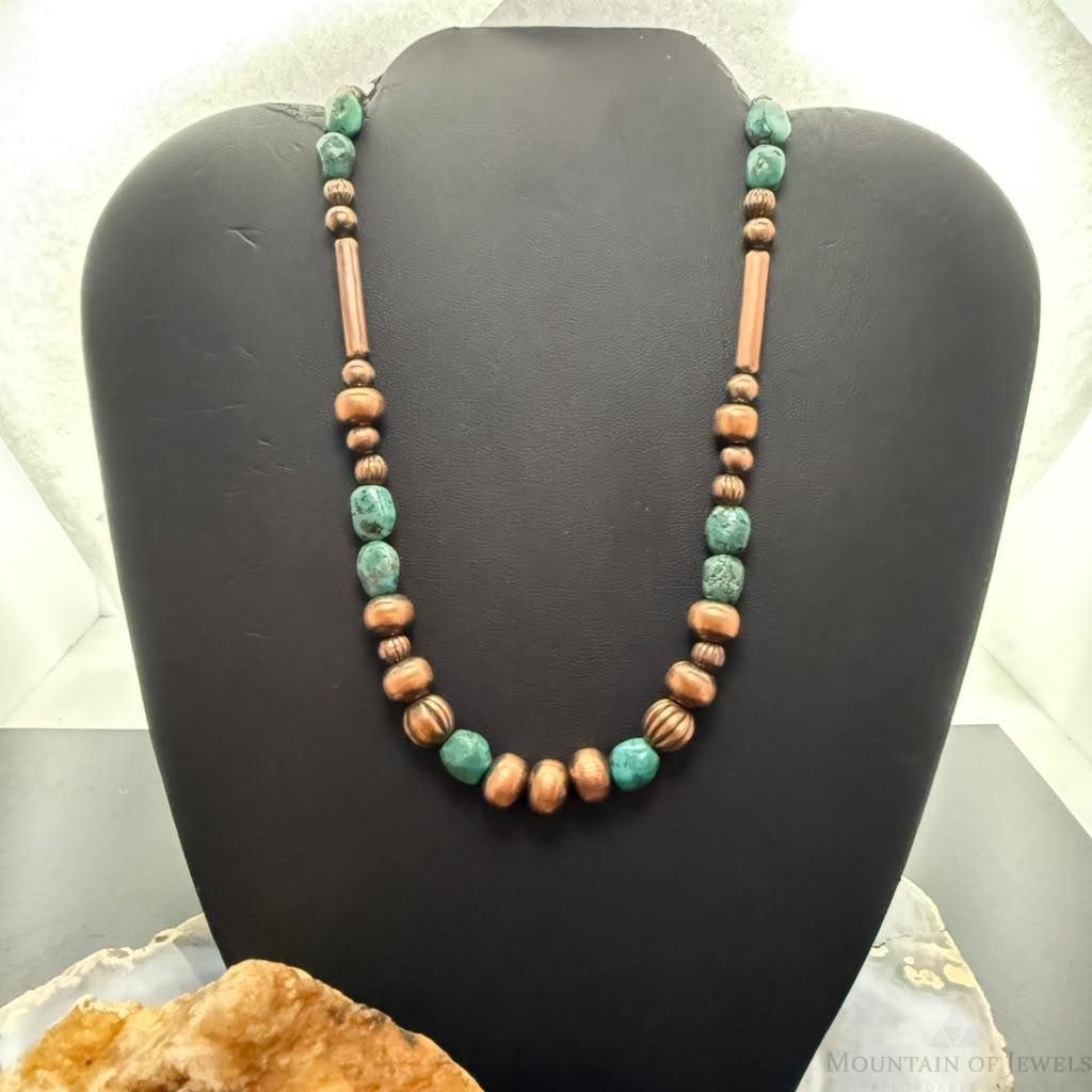 Southwestern Style 3-9.5mm Copper Navajo Pearl,Cylinder&Turquoise Beads Necklace For Women