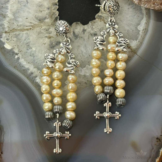 Carolyn Pollack Sterling Silver Mother Of Pearl & Cross Chandelier Earrings For Women