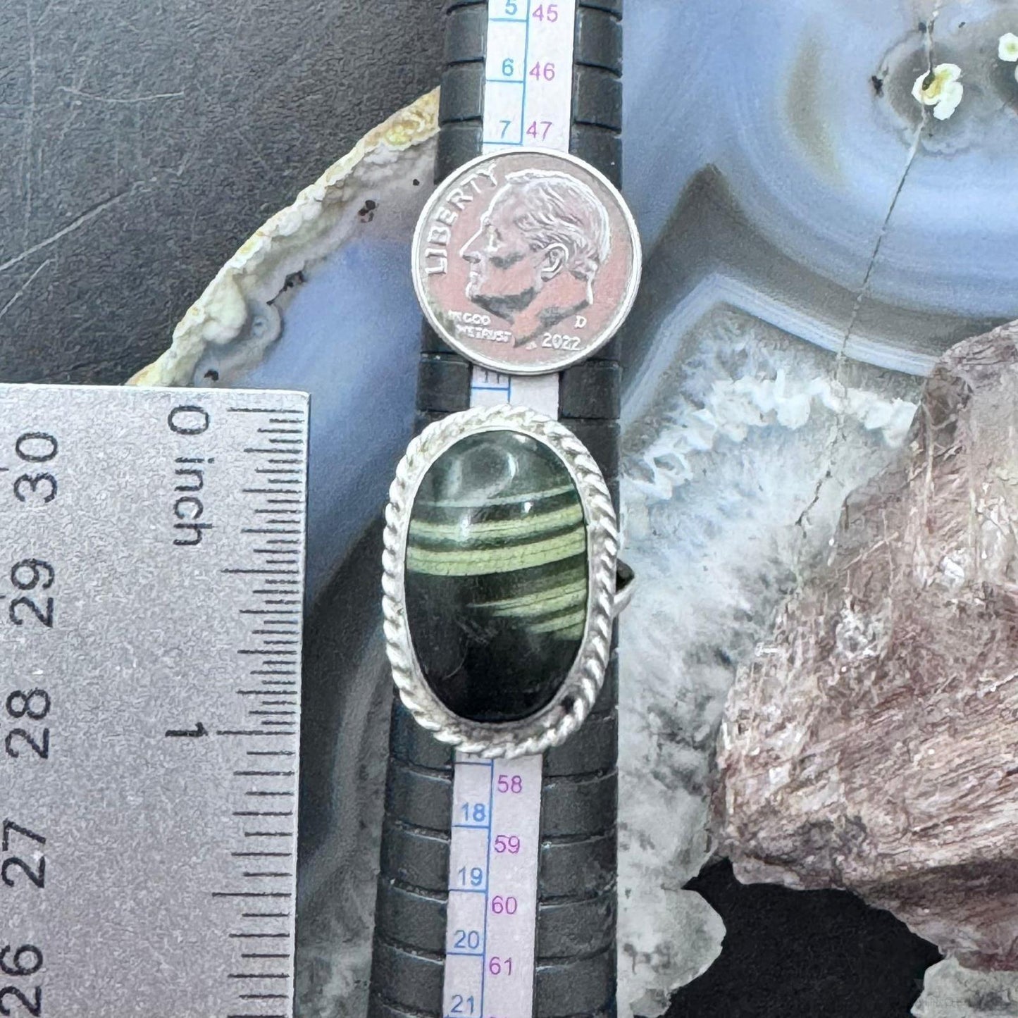 Vintage Native American Silver Oval Blackjack Decorated Ring Size 7 For Women