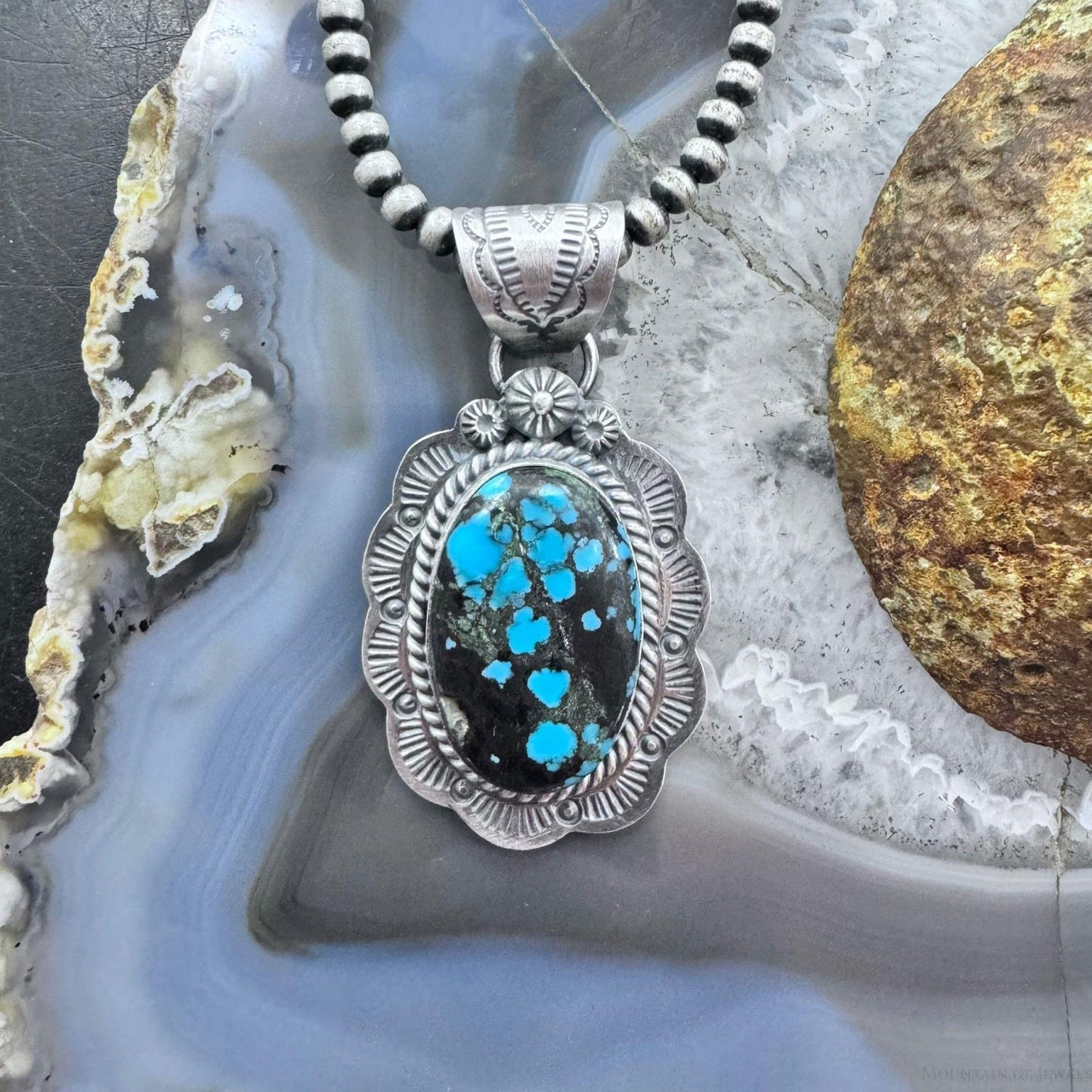 Gilbert Platero Native American Sterling Silver Oval Turquoise Pendant For Women