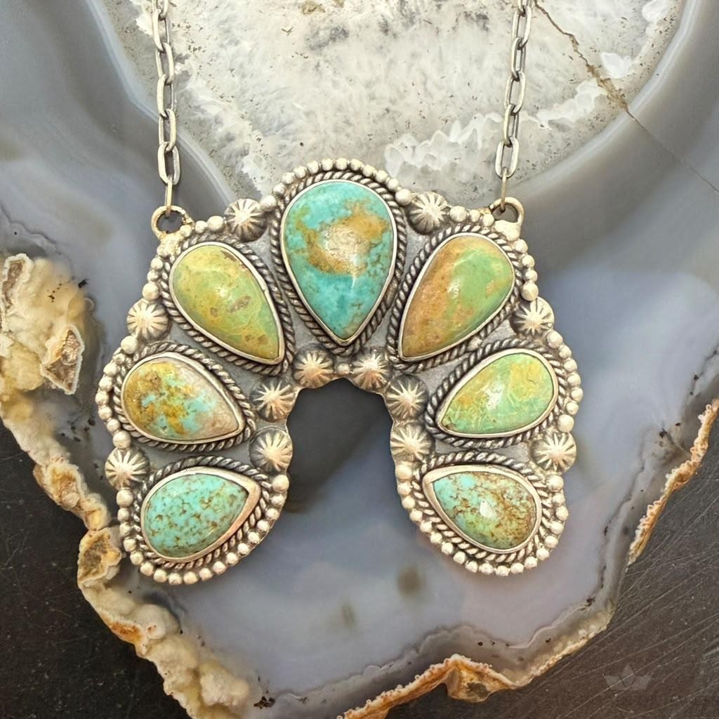 Sterling Silver Southwestern Style Teardrop Royston Turquoise 23" Naja Necklace For Women