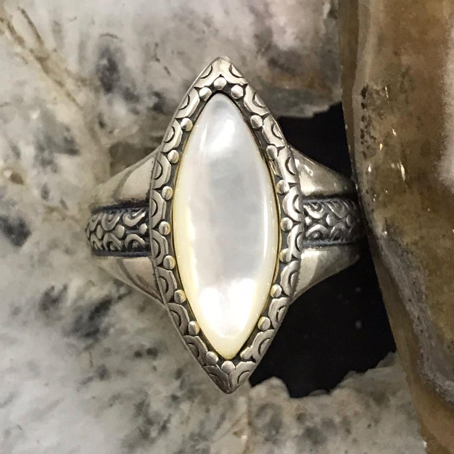 Carolyn Pollack Sterling  Silver Marquise Moonstone Decorated Ring Size 8.25 For Women