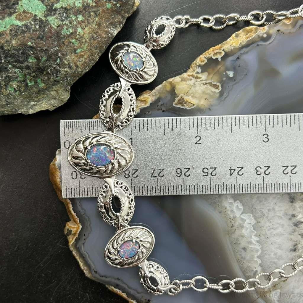 Carolyn Pollack Sterling Silver Oval Opal Decorated Necklace 16"-18" For Women