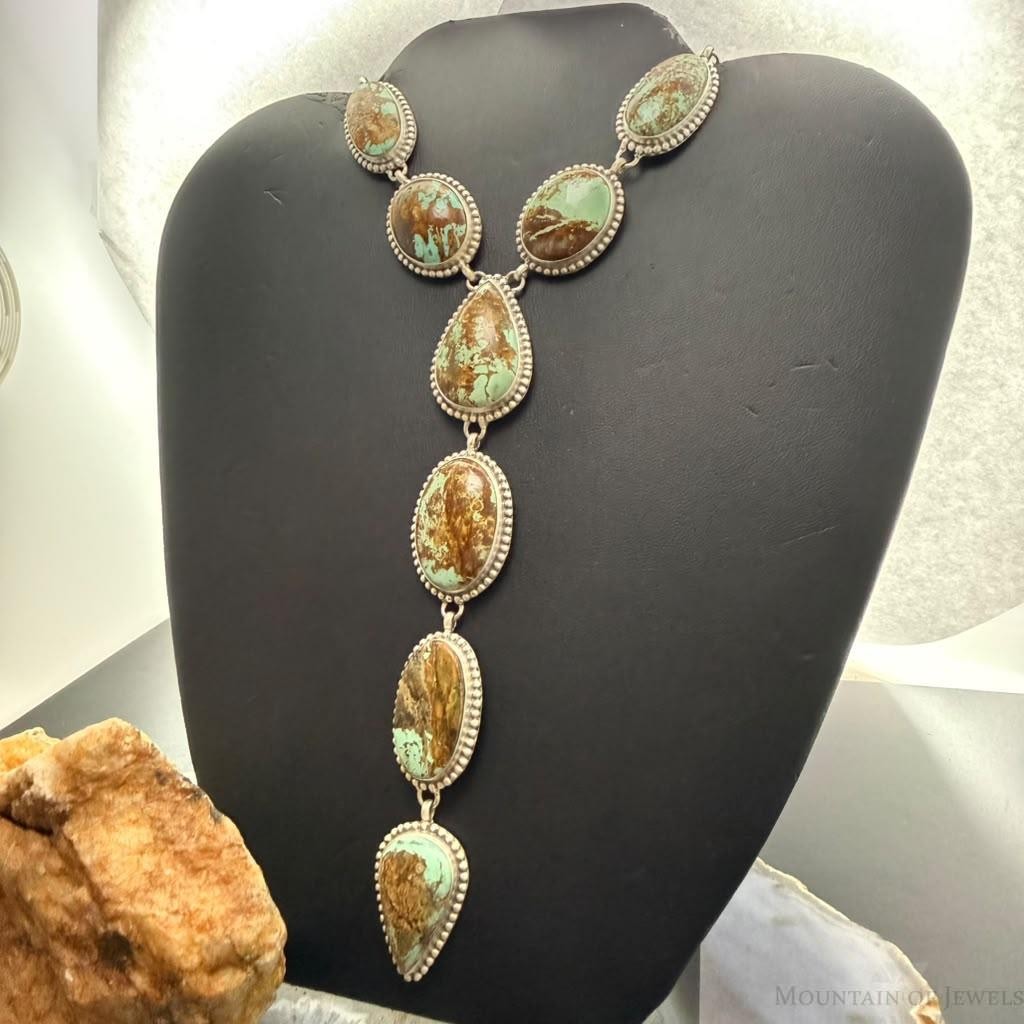Sterling Silver Southwestern Style Montezuma Turquoise Lariat 25.5" Necklace For Women