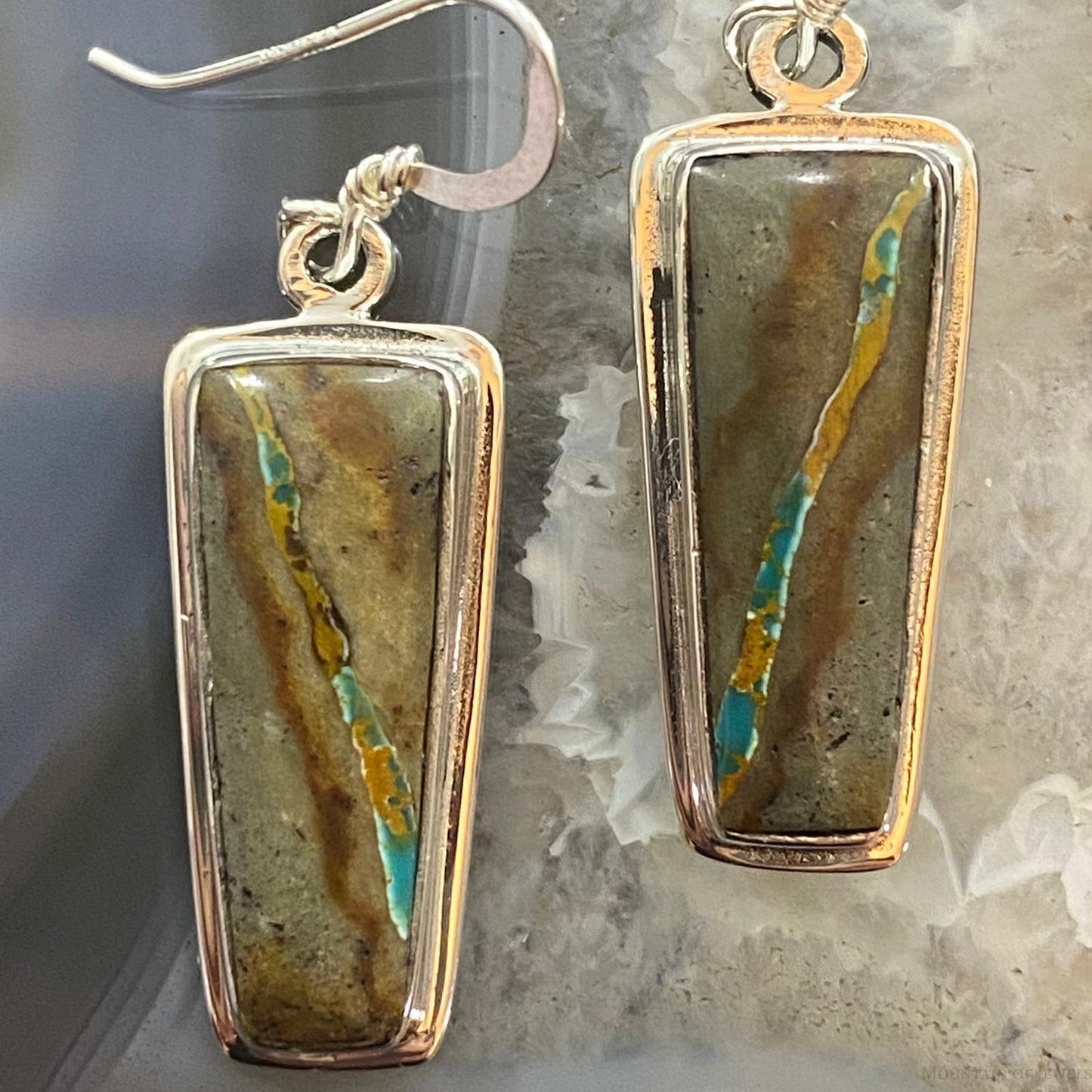 Native American Sterling Trapezoid Boulder Ribbon Turquoise Dangle Earrings #1