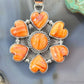 Native American Sterling Silver Hearts Spiny Oyster Cluster Pendant For Women